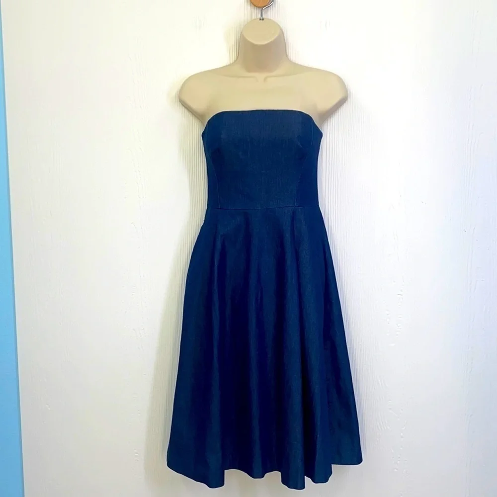 White House Black Market - Denim Blue Strapless Midi Dress Size 0